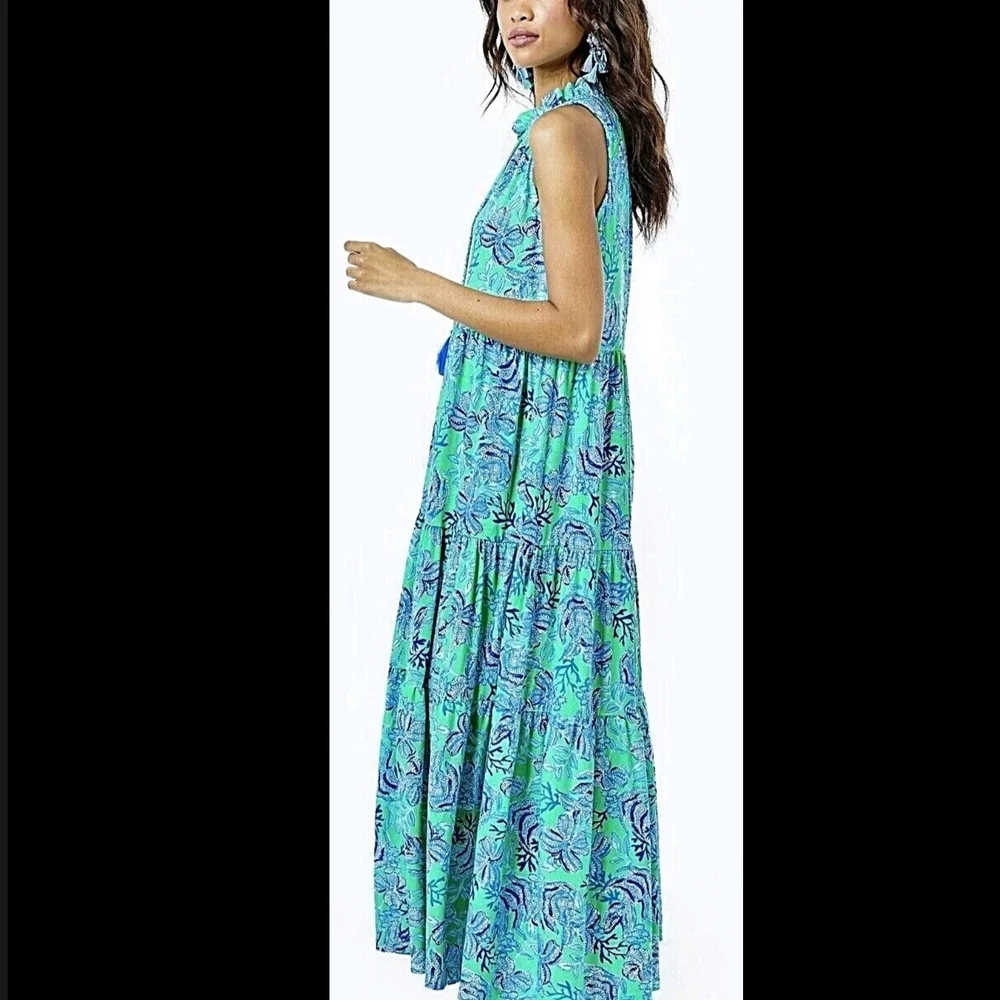 Lilly Pulitzer Green & Blue Tropical Print Maxi Dress - Picture 5 of 13